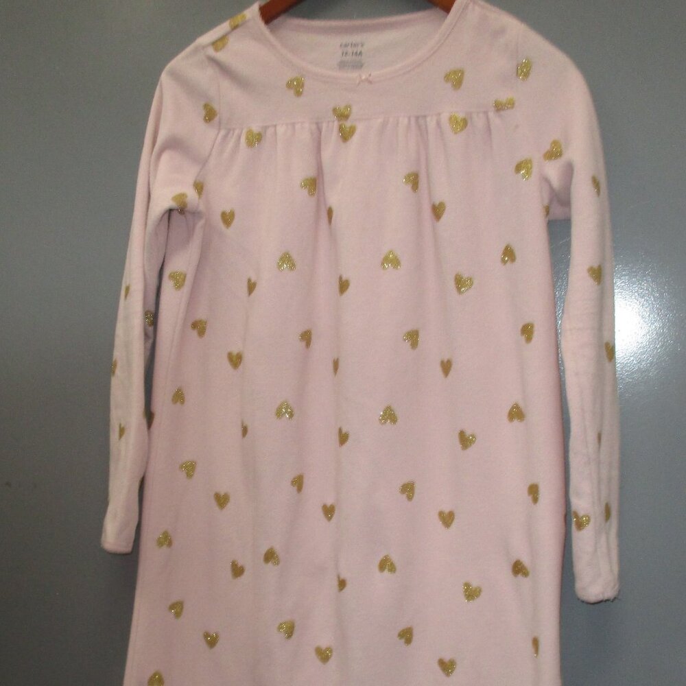 Carter's Girls Sleep Dress 12-14A Light Pink Round Neck Long Sleeve Sleep Gown